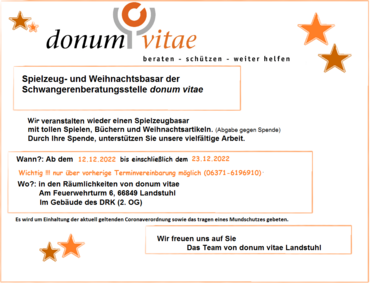 Weihnachts- und Spielzeugbasar in der Beratungsstelle donum vitae Landstuhl